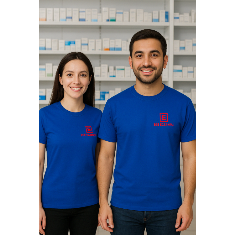 Eczacı Sıfır Yaka T-shirt Mavi
