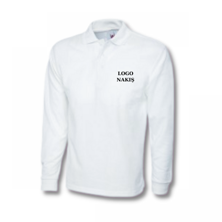 Polo Yaka Uzun Kollu Tişört Beyaz