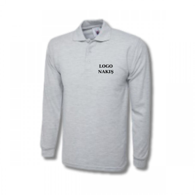 Polo Yaka Uzun Kollu Tişört Gri Polo Yaka Uzun Kollu Tişört Gri