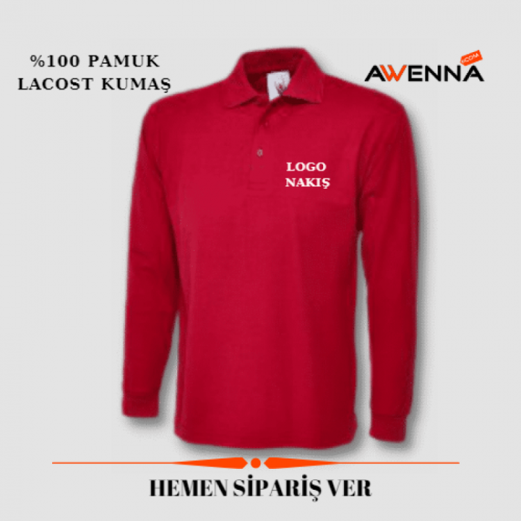 Polo Yaka Uzun Kollu Tişört Kırmızı Polo Yaka Uzun Kollu Tişört Kırmızı