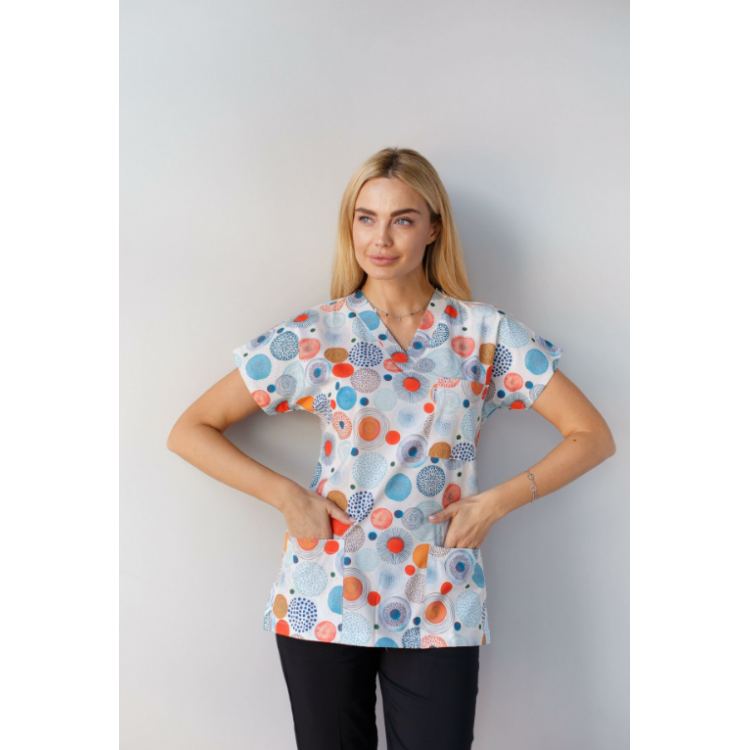 Likralı Hemşire Doktor Forması Daire Desenli Unisex