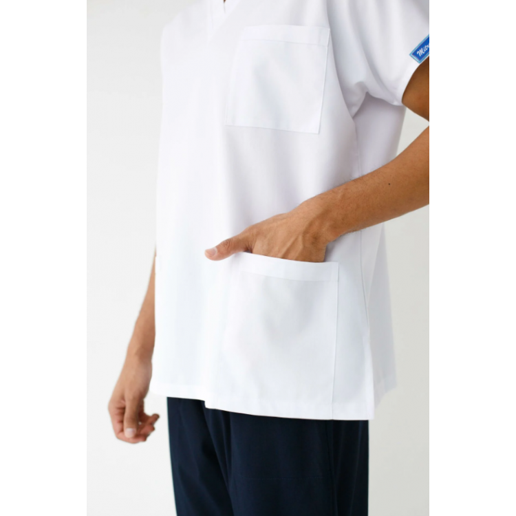 Erkek Likralı Yarasa Kol Hemşire Doktor Tek Üst Beyaz