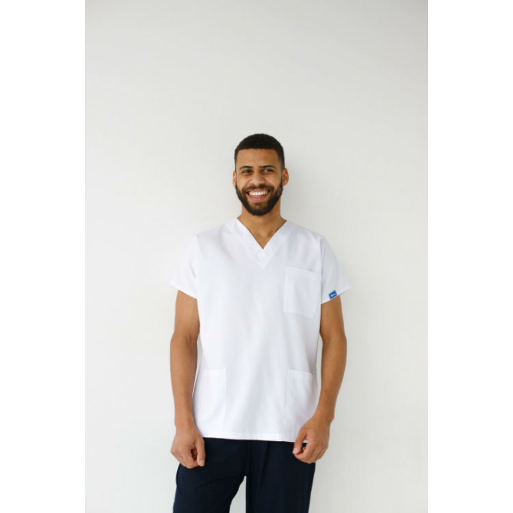 Erkek Likralı Yarasa Kol Hemşire Doktor Tek Üst Beyaz