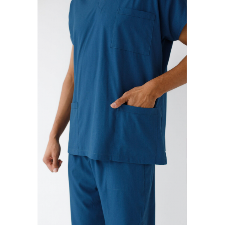 Erkek Likralı Hemşire Doktor Takım Petrol Mavi