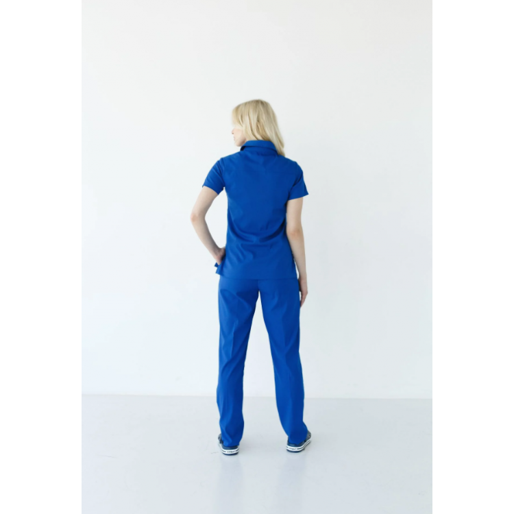 Fermuarlı Likralı Hemşire Forması Saks Mavi