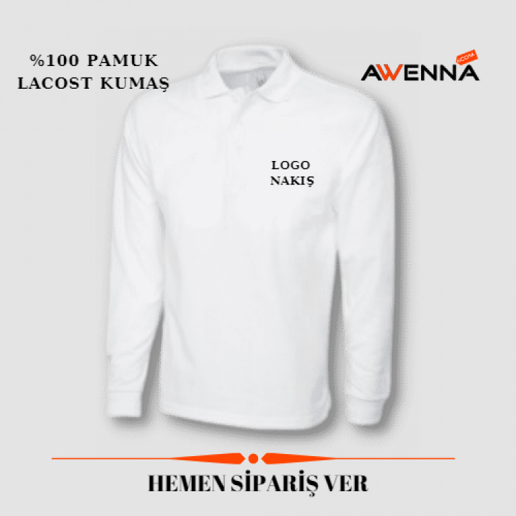 Polo Yaka Uzun Kollu Tişört Beyaz