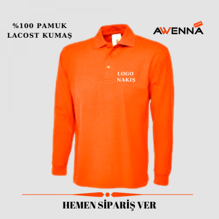 Polo Yaka Uzun Kollu Tişört Turuncu Polo Yaka Uzun Kollu Tişört Turuncu